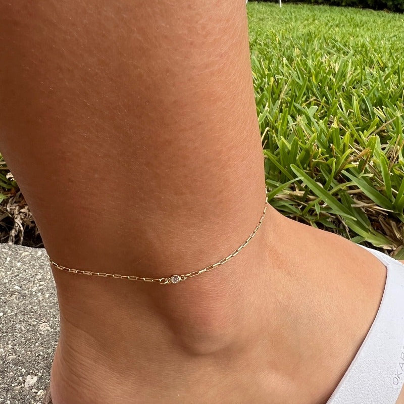 14k gold permanent anklet with diamonds